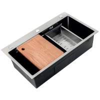 Мойка Zerix ZH7545-SET-05 DECOR NANO-BLACK (3.0/0.8) с нерж. стали, комплект (графит)