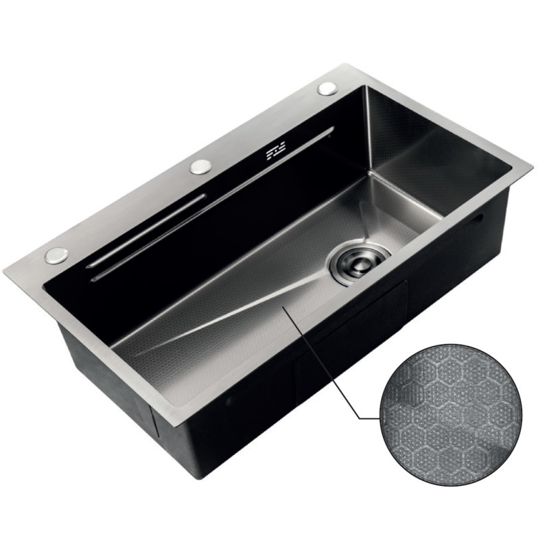 Мойка Zerix ZH7545-SET-05 DECOR NANO-BLACK (3.0/0.8) с нерж. стали, комплект (графит)