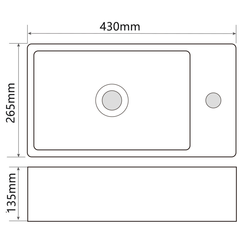 Раковина подвесная Mixxus Premium QUADRO-1201-L 430х265х135mm с отверстием под смеситель и переливо