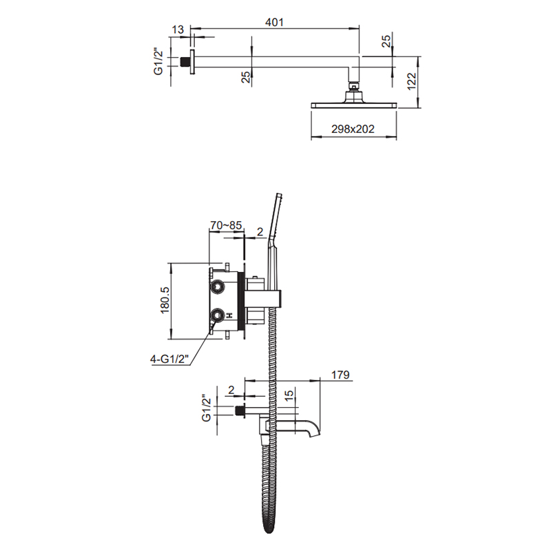 Встраиваемая душевая система с термостатом Koer KB-67011-05 (Цвет черный)