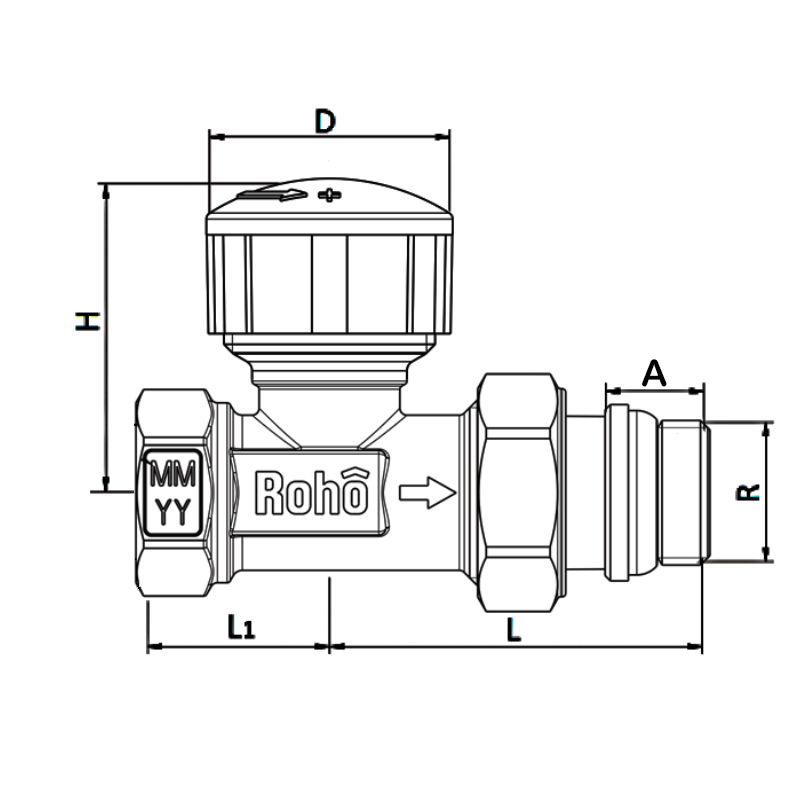Кран радиаторный термостатический Roho R5160-050 - 1/2" (М30х1,5) прямой