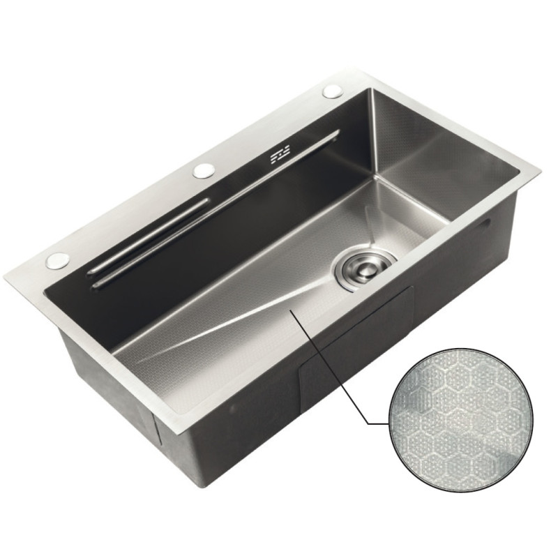 Мойка Zerix ZH7545-SET-05 DECOR NANO-SILVER (3.0/0.8) с нерж. стали, комплект (нержавейка)