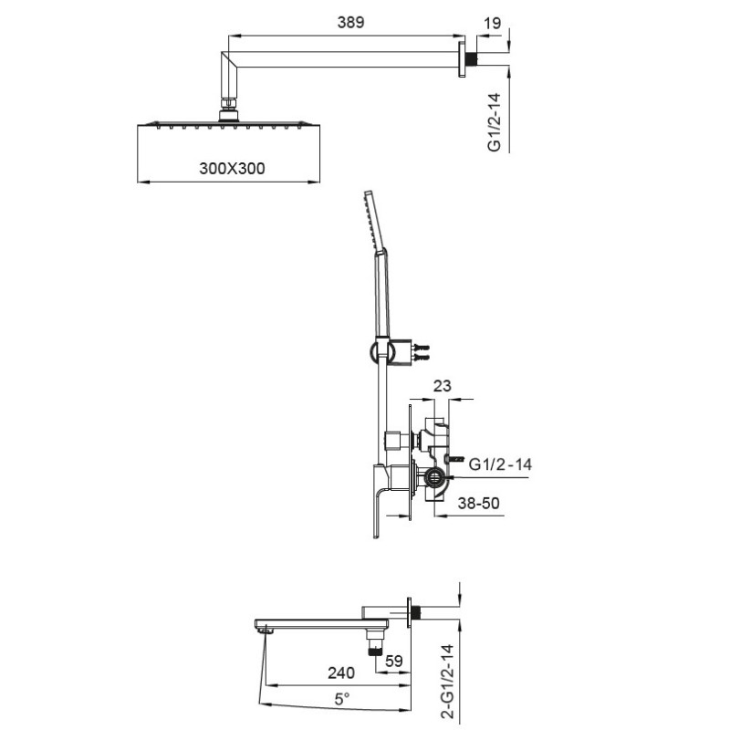 Встраиваемая душевая система со смесителем Koer KB-66009-01 (Цвет хром)