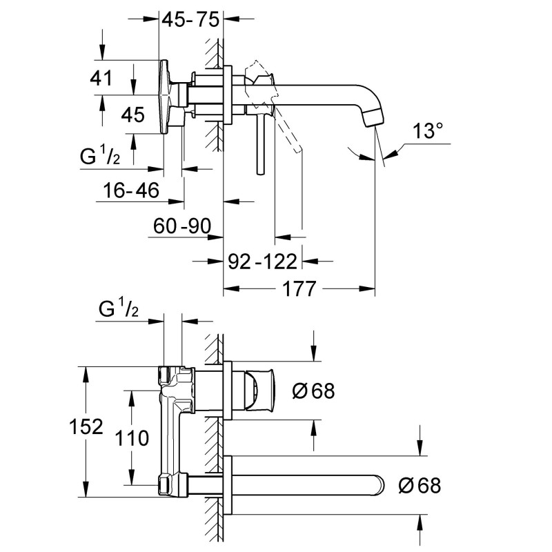 Смеситель для раковины скрытого монтажа Grohe BauClassic