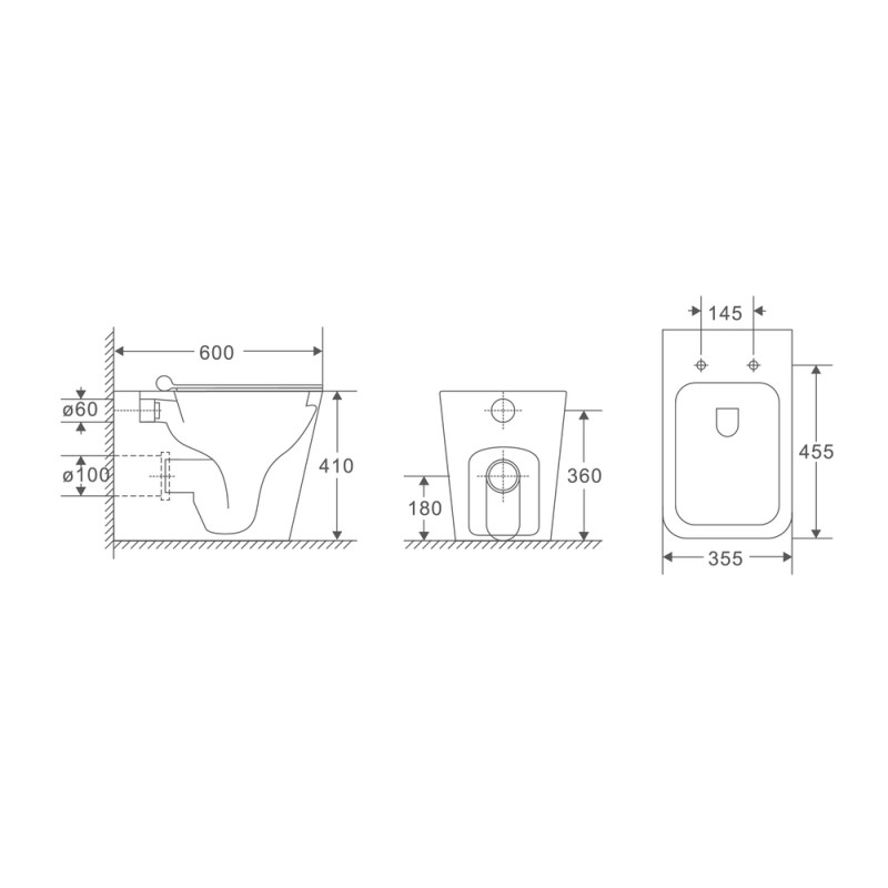 Унитаз напольный безбачковой Mixxus Premium QUADRO-0701-R 600х355х410mm, система смыва RIMLESS (MP6