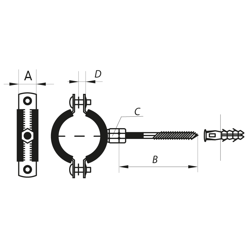 Хомут трубний оцинкований Koer KCB.20 1-1/4" (38-43) чорний