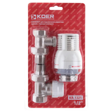 Комплект для підключення радіатора 1/2'' (прямий) з термоголовкою Koer KR.1321