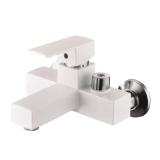 Смеситель для ванны Plamix Kubus-009 EURO SET White (со шлангом, лейкой и кронштейном)