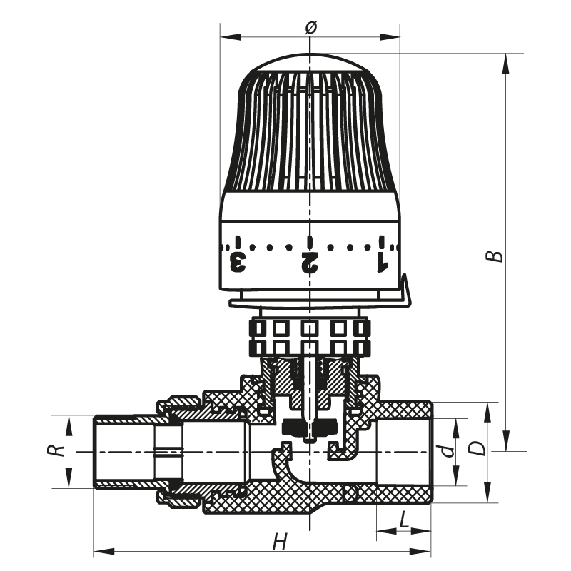 Кран термостатический с термоголовкой прямой PPR 25x3/4 Koer K0156.PRO