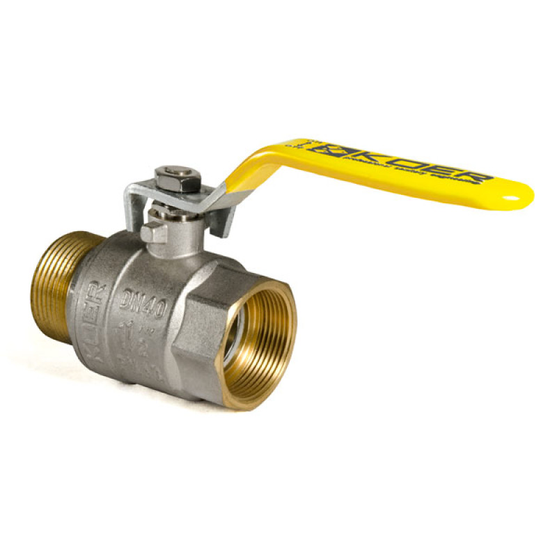 Кран шаровой KOER KR.215.G - 1 1/2" FM ГШВ YELLOW, ручка "рычаг" желтая