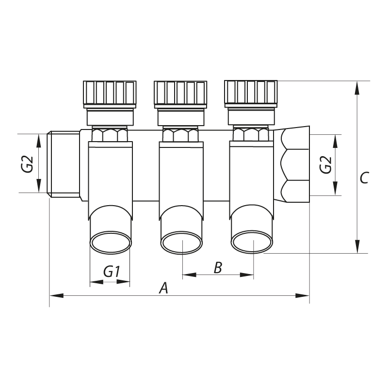 Коллектор вентильный с фитингом Koer KR.1123-4 3/4”x4 ways