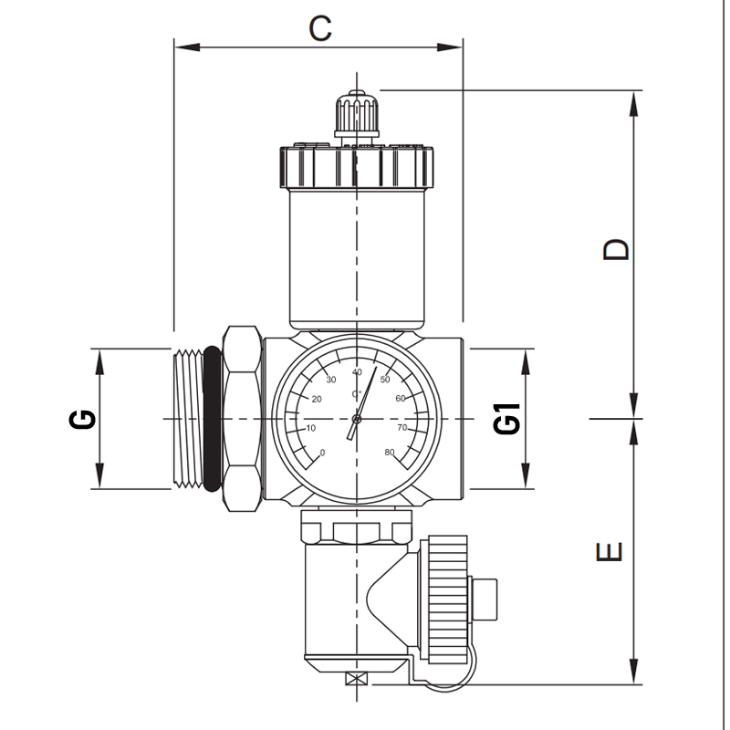 Проходная сливная группа Roho R612-100 - 1" (с воздухоотводчиком)