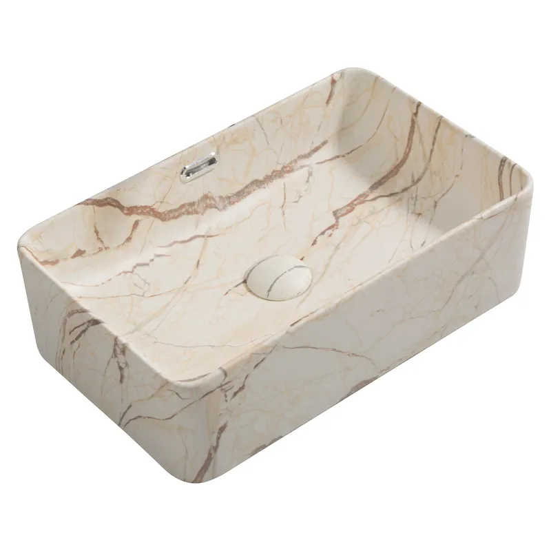 Раковина накладная Mixxus Premium QUADRO-0208 MARBLE 480х315х140mm с переливом