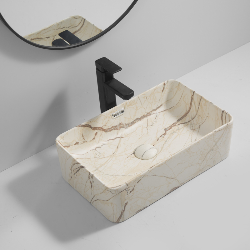 Раковина накладная Mixxus Premium QUADRO-0208 MARBLE 480х315х140mm с переливом