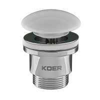 Донный клапан для умывальника Koer PW-01-11 1 1/4'' (кнопка) (Белая керамическая накладка)