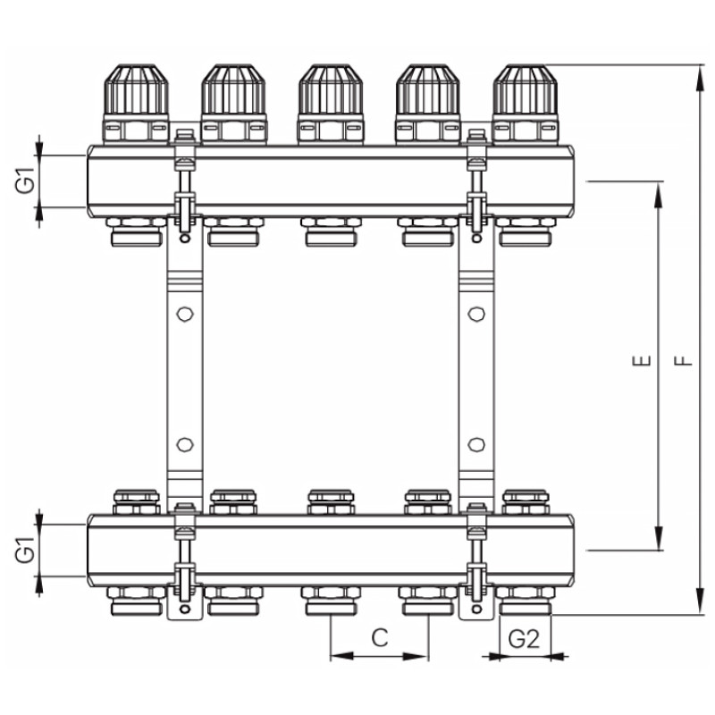 Коллекторный блок с термостатическими клапанами Koer KR.1100-02 1”x2 ways