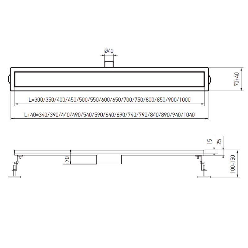 Душевой трап из нержавеющей стали SUS304 Koer FD29-70x800