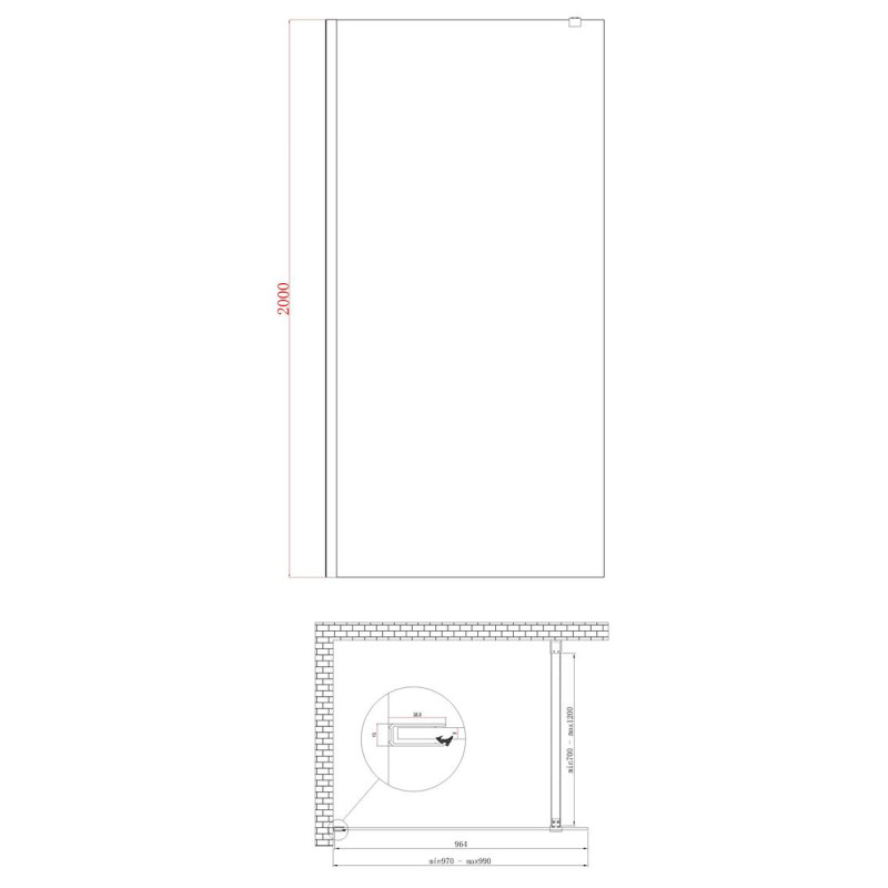 Душова перегородка Koer SR SP01-100x200-TR-01 Walk-In прозоре скло Easy Clean 8мм, хром (KR53)