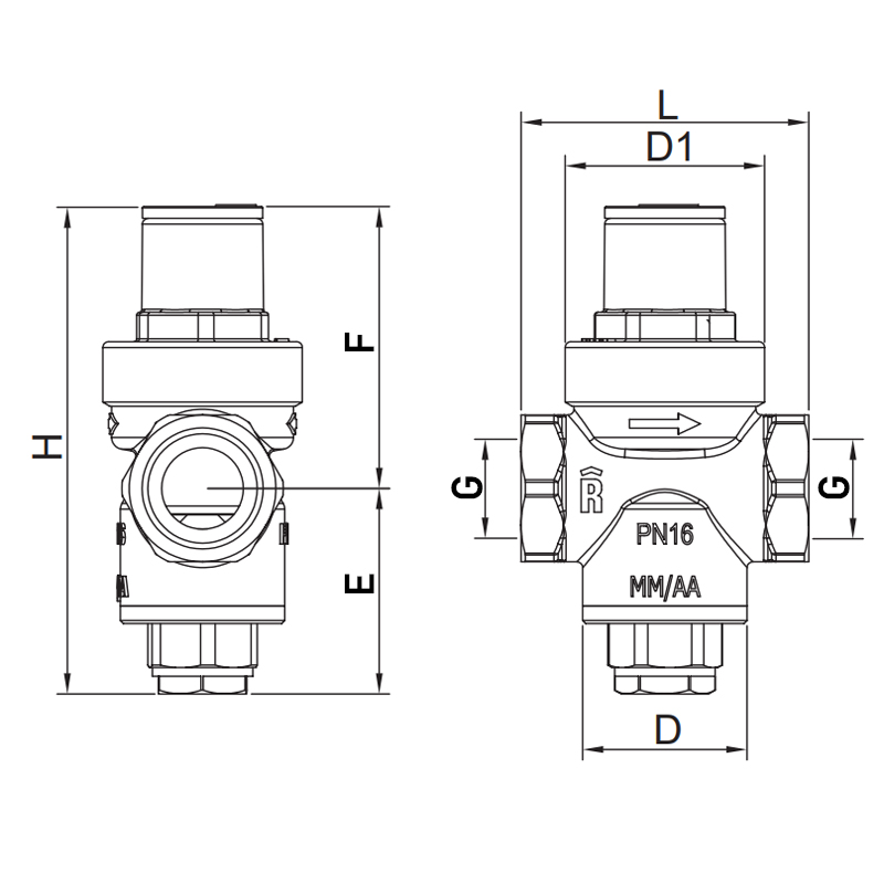 Редуктор тиску Roho R1201-050 - 1/2" ВВ, PN16 (1-5,5 бар) поршневий