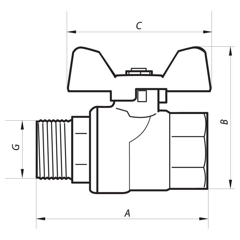 Кран шаровой Nolf NF.722 - 1/2" FM ГШМ YELLOW, ручка "бабочка" желтая
