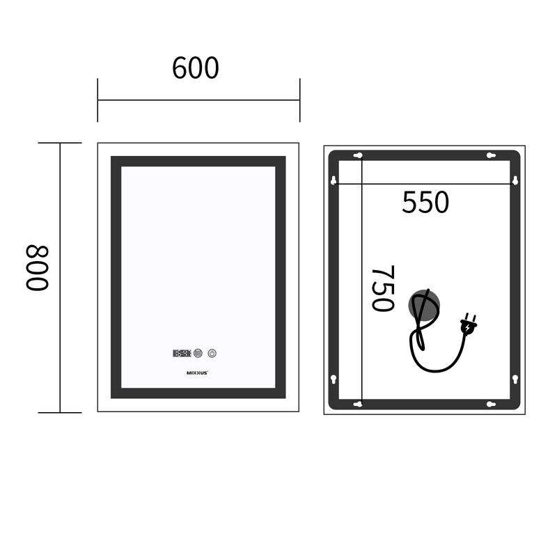Зеркало Mixxus Premium FLASH MR21-60x80 (LED Touch, Anti-fog, димер, часы)