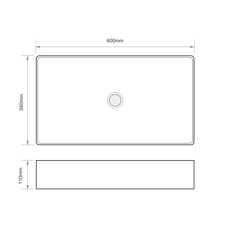 Раковина накладная Mixxus Premium QUADRO-0107 EDGE BLACK 600х340х110mm
