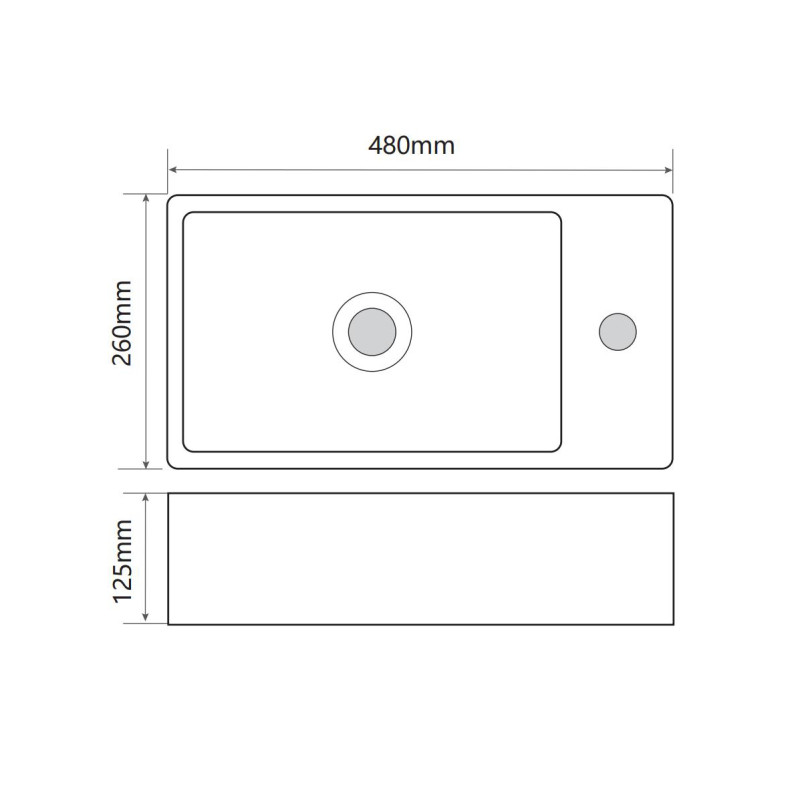 Раковина накладная Mixxus Premium QUADRO-0207 480х260х125mm с отверстием под смеситель