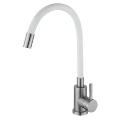 Кухонный смеситель с белым силиконовым изливом Zerix LUX-011 Refl.White (нерж. сталь)