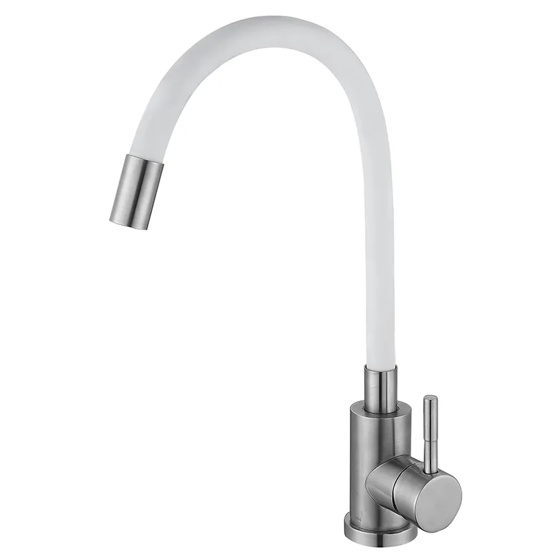 Кухонный смеситель с белым силиконовым изливом Zerix LUX-011 Refl.White (нерж. сталь)