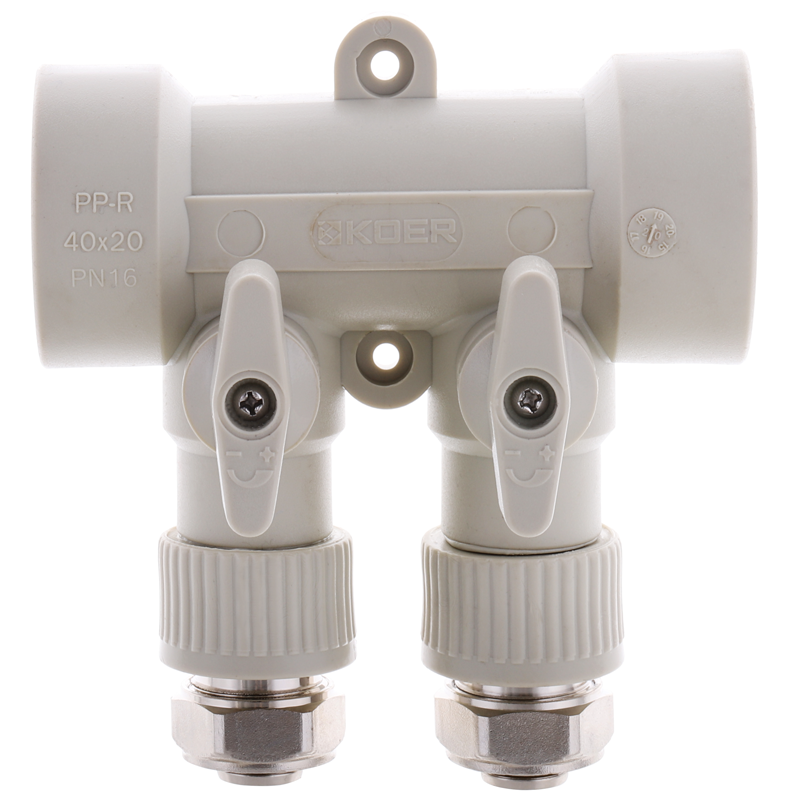 Распределительный коллектор на 2 контура с фитингом Koer K0190.PRO - 40x20 PPR