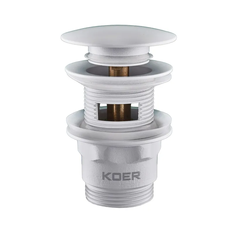 Донний клапан для умивальника з переливом Koer PW-03-03 1 1/4'' (кнопка) (Білий)