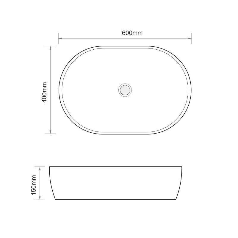 Раковина накладная MIXXUS PREMIUM ELLIPSE-0105 600х400х150mm
