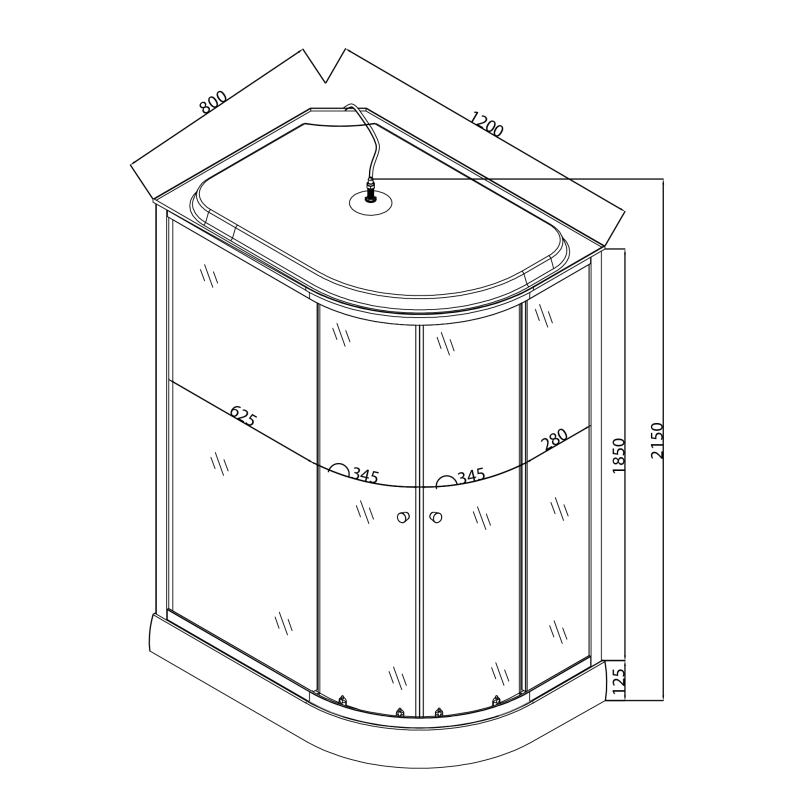 Бокс душевой без гидромассажа Mixxus WAVE SB02-120x80x215-L-FB SATIN с низким поддоном