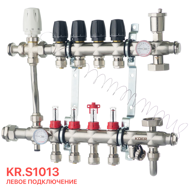 Коллектор со встроенным смесит. узлом Koer KR.S1013-4 1"х4 SUS304 и евроконусами 3/4-16