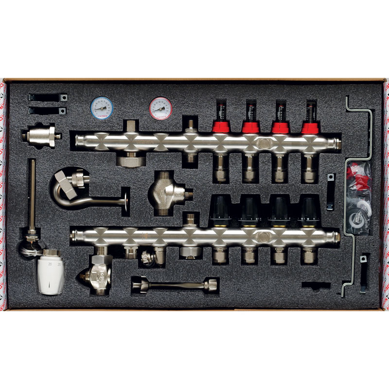 Коллектор со встроенным смесит. узлом Koer KR.S1012-4 1"х4 SUS304 и евроконусами 3/4-16