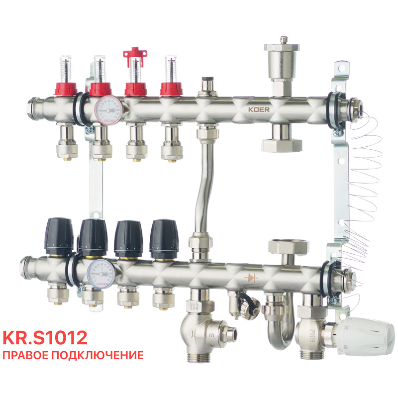 Коллектор со встроенным смесит. узлом Koer KR.S1012-4 1"х4 SUS304 и евроконусами 3/4-16