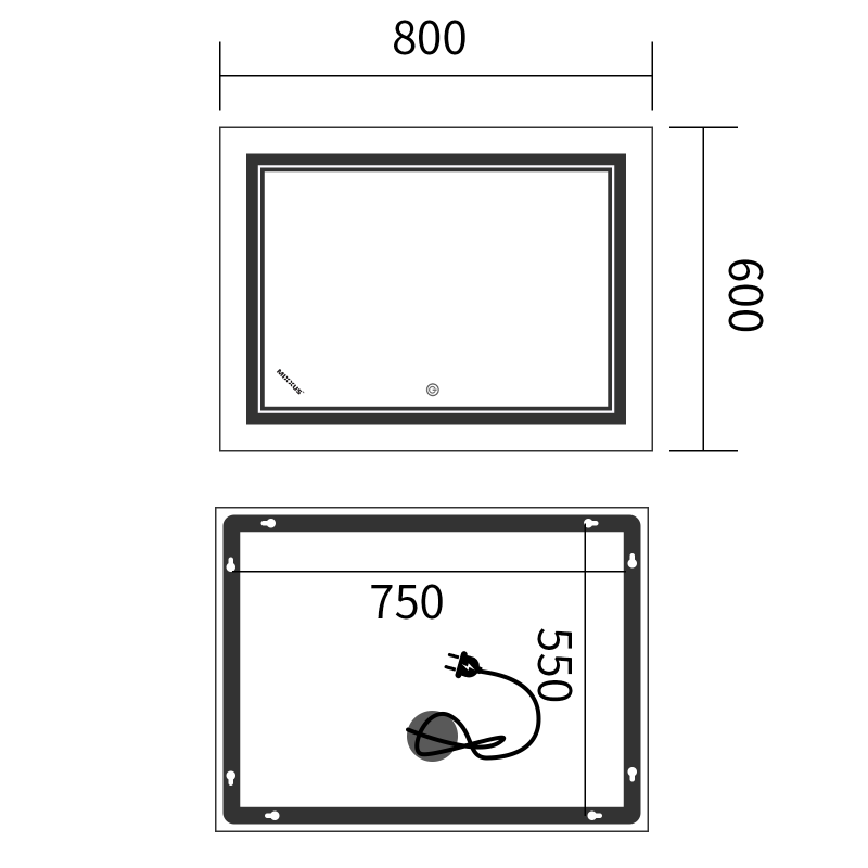 Зеркало Mixxus Premium QUADRO MR20-80x60-REVERSE (LED Touch, Anti-fog, димер)