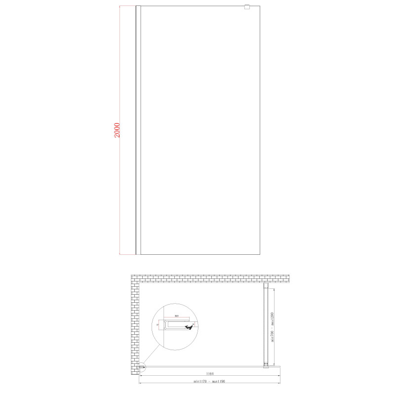 Душова перегородка Koer SR SP01-120x200-TR-01 Walk-In прозоре скло Easy Clean 8мм, хром (KR53)