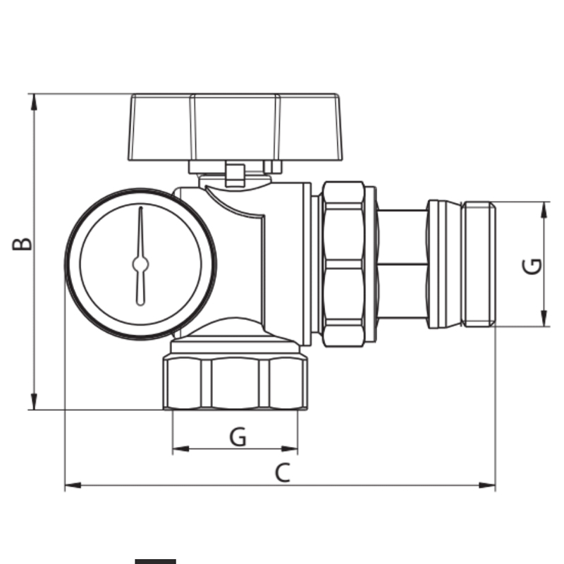 Кран с американкой "антипротечка" с термометром Koer KR.1033-Gi - 1''