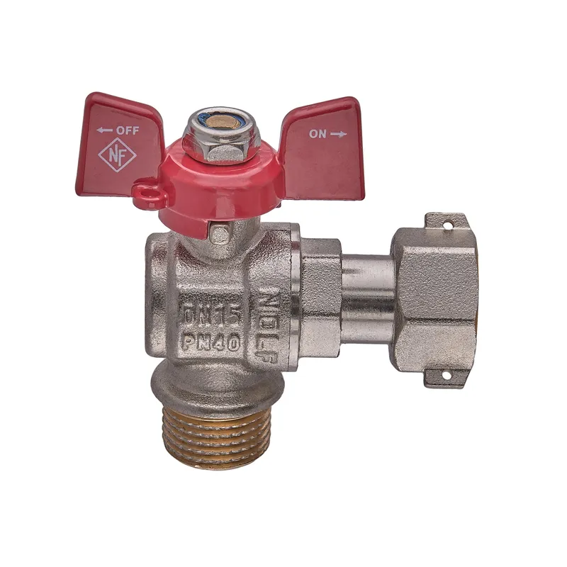 Кран шаровой Nolf classic NFC.841-06-1/2"FM ГШБ с накидной гайкой угловой, ручка "бабочка" красная