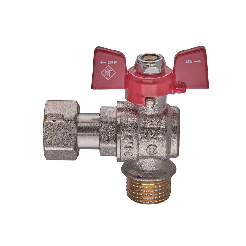 Кран шаровой Nolf classic NFC.841-06-1/2"FM ГШБ с накидной гайкой угловой, ручка "бабочка" красная