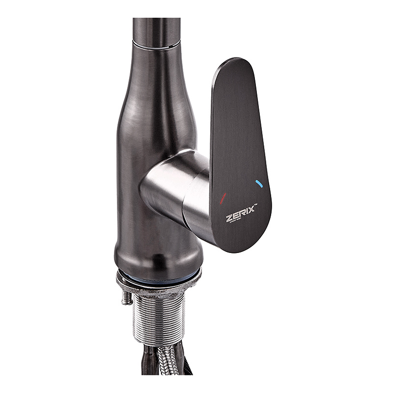 Смеситель для кухни с выдвижной лейкой Zerix PUL-014 Graphite из нерж. ст. SUS304 (цвет графит) (ZX