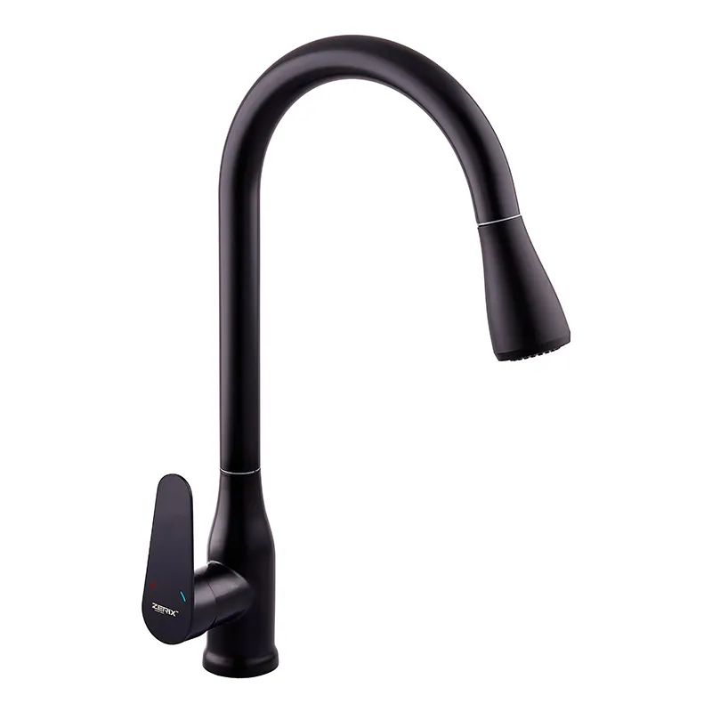 Смеситель для кухни с выдвижной лейкой Zerix PUL-014 Black с нерж. стали SUS304 (цвет черный) (ZX50