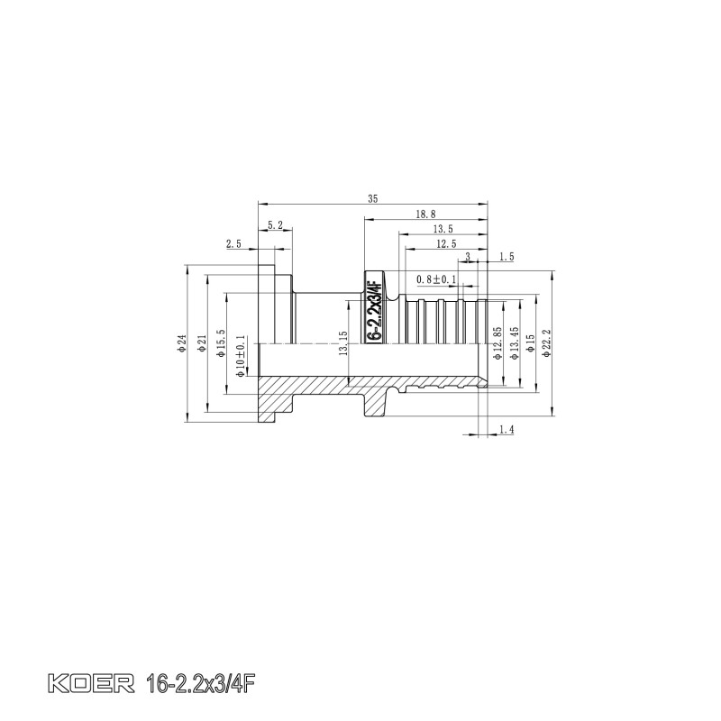 Переходник с накидной гайкой под плоское уплотнение Koer KA.A08F-16S - 16(2.2mm) x 3/4"F