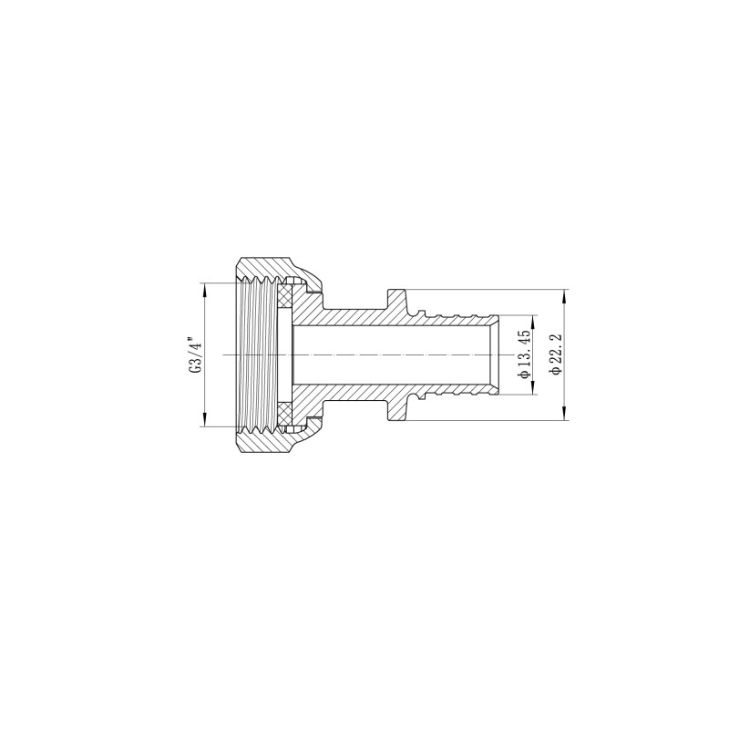 Переходник с накидной гайкой под плоское уплотнение Koer KA.A08F-16S - 16(2.2mm) x 3/4"F