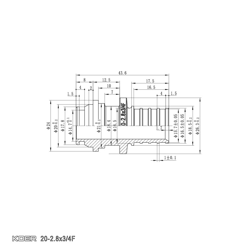 Переходник под евроконус с накидной гайкой Koer KA.A08F-20E - 20(2.8mm) x 3/4"F