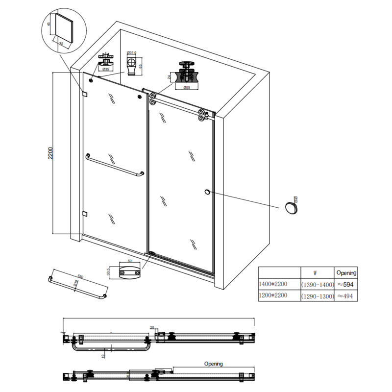 Дверь в нишу Koer SR SD06-140x220-TR-01 прозрачное стекло Easy Clean 8мм, хром