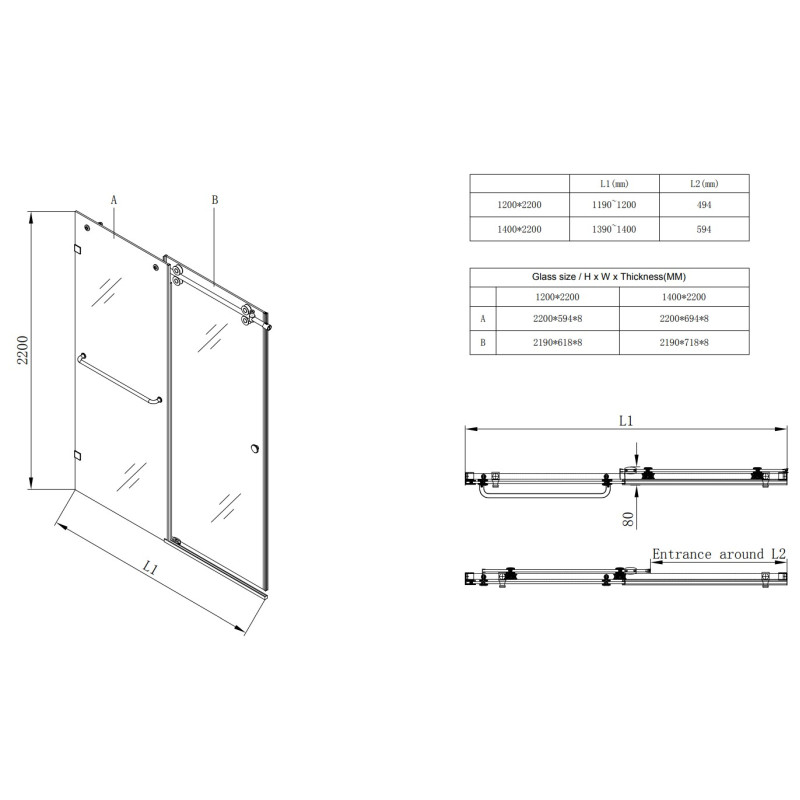 Дверь в нишу Koer SR SD06-140x220-TR-01 прозрачное стекло Easy Clean 8мм, хром