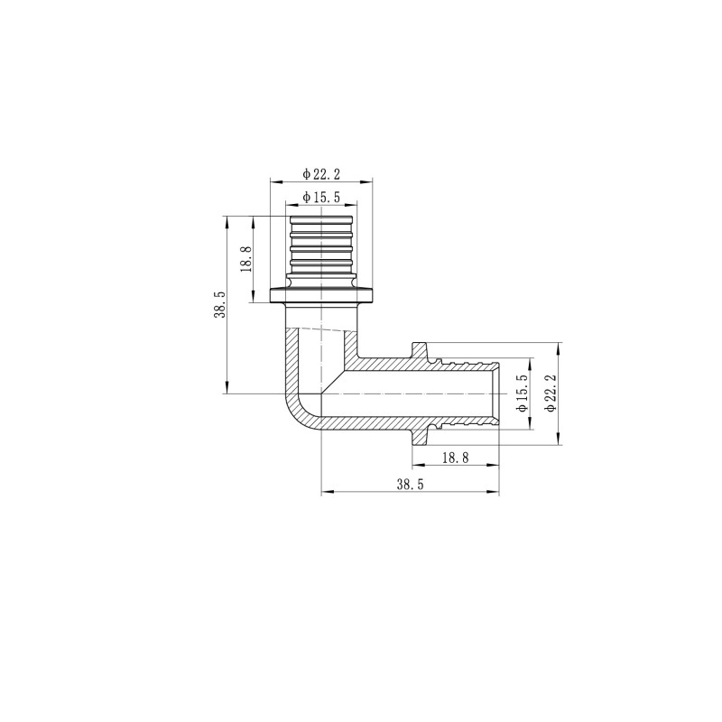 Уголок равнопроходной 90 Koer KA.L16 - 16(2.2mm) x 16(2.2mm)
