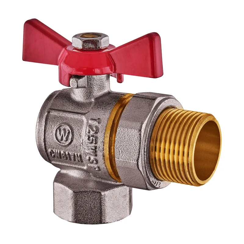 Кран с американкой угловой Waterpro WP400-20FMW-L - 3/4" ручка "бабочка" красная